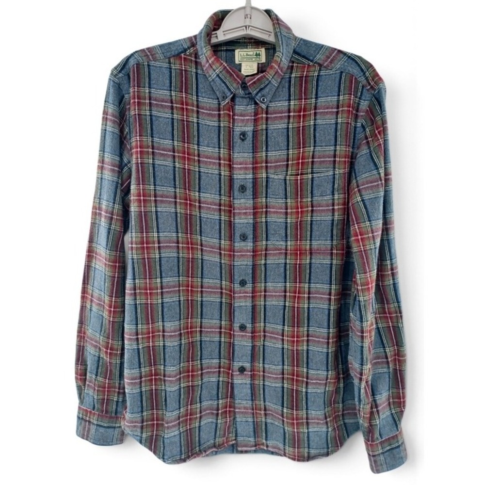 LL Bean Flannel Button Down Plaid Shirt Mens Small Blue Red Green Gorpcore Cabin